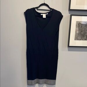 Max Studio V-Neck Black Knit Dress with Checkered Hem, Size Medium